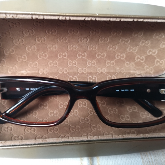 GUCCI 1572 Rectangular Brown Eyeglasses Frames Classic - Picture 3 of 11